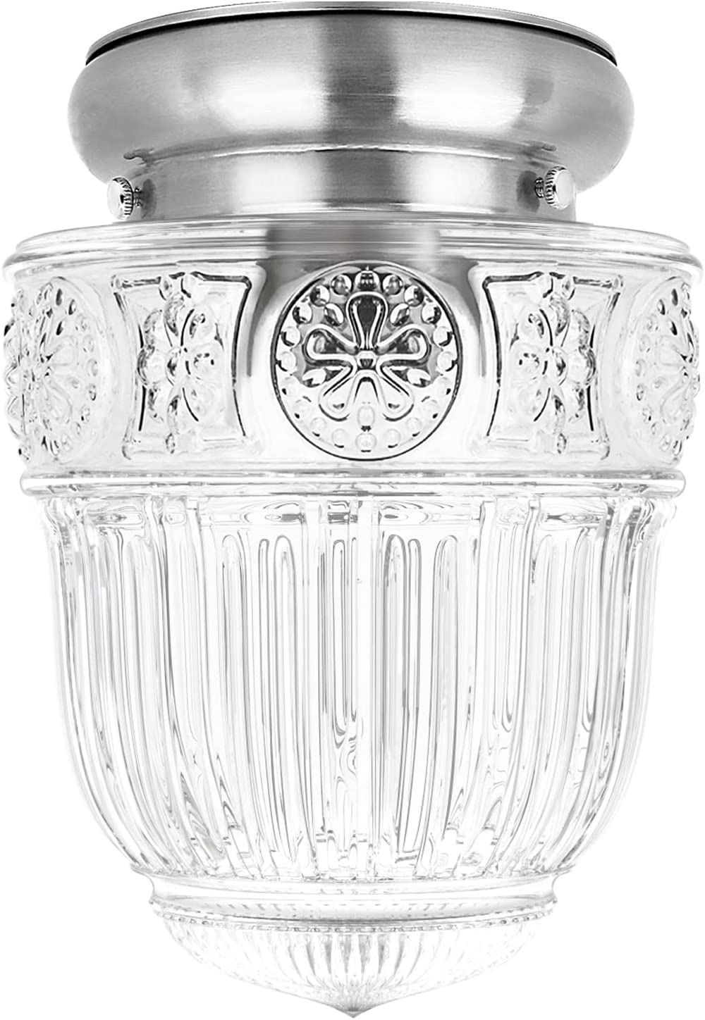 Ceiling Light Fixture, Brushed Nickel Hallway Light fixtures Ceiling with Clear Glass Shade, Modern Bedroom Ceiling Light Fixtures Flush Mount for Bed