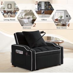 Modern 3- in - 1 Convertible Sofa Bed Chair, Black ASSEMBLED