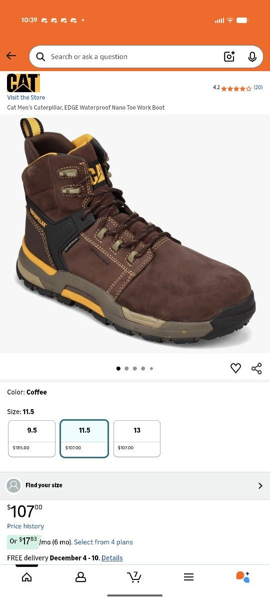 Cat Work Boots Size 11.5