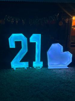 Light-Up Number and letters 21 and Heart Party Signs