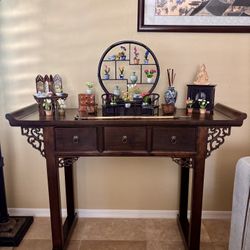 Vintage Asian Style Altar Console Table – Solid Wood with 3 Drawers