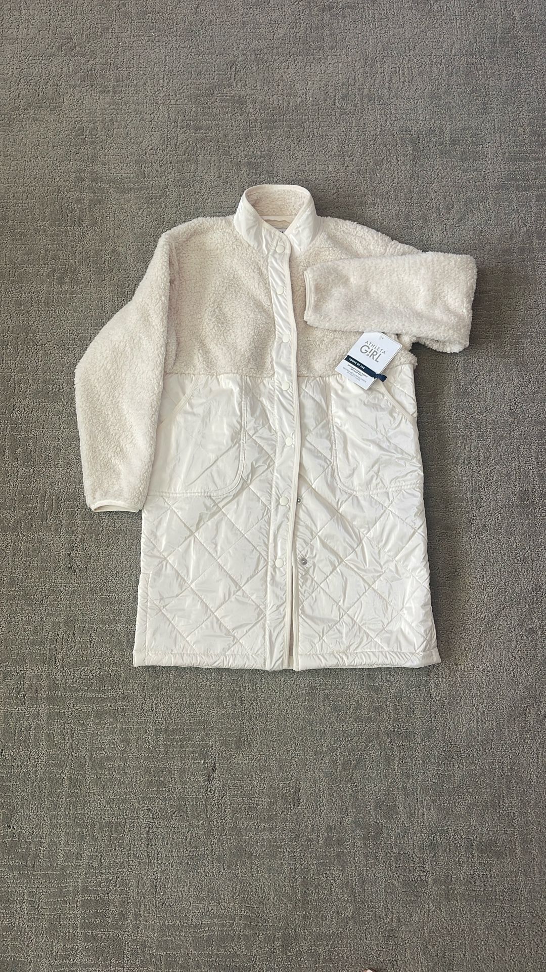 Athleta Girl Sherpa Metallic Coat Cream Size 8–10