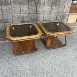 vintage smoked glass matching end tables 
