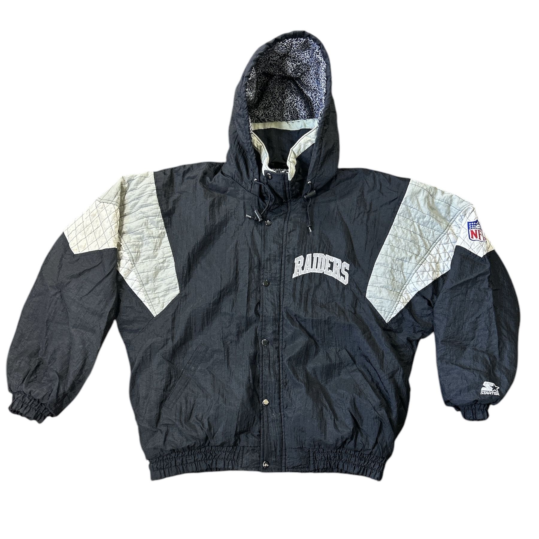 Vintage 90’s Starter NFL Oakland Raiders Black Parka Jacket Size: L