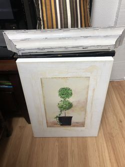 Topiary painting and wall shelf