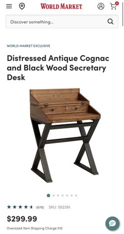 Distressed Antique Cognac and Black Wood Secretary Desk