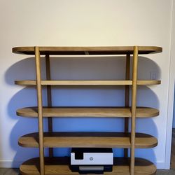 Modern Large Wood Bookshelf with 5 Oval Shelves