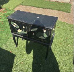 Black Lacquer Lotus Cabinet Painted Floral Decoration