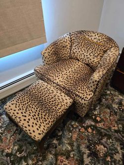 Chic Leopard Print Barrel Swivel Chair and Matching Ottoman Set