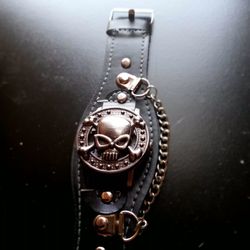 Leather Skull Bracelets With Watch