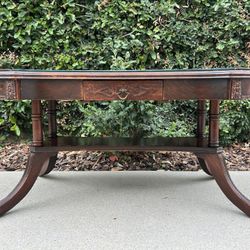 Mahogany Coffee Table with Glass Top and Shelf -