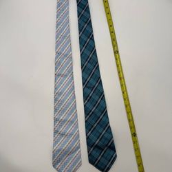 Kai Long 100% Silk Ties Lot 2 Handmade Blue Striped & Plaid