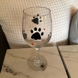 Large Wine Glass With Pet Paw Prints And Hearts 