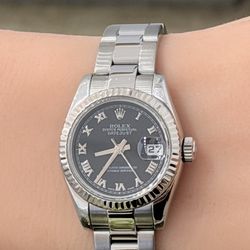 2008 Rolex Preowned Ladies 26mm DateJust Black Roman Dial