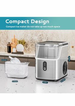 EUHOMY Nugget Ice Makers Countertop, Pebble Ice Maker Machine with 34lbs/24H Soft Ice, Self-Cleaning Sonic Ice Maker with Ice Scoop&Basket, Pellet Ice