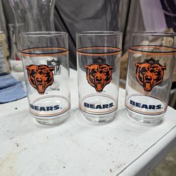 3 Vintage Chicago Bears Drinking Glasses...any Bears Fan Would Be Happy To Have These In There Cabinets! 