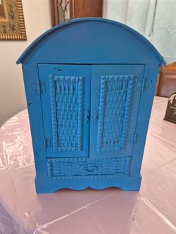 Hand-Painted Blue Vintage-Style Spice Cabinet - Cottage Kitchen 💙
