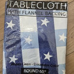 Patriotic Round Tablecloth with Flannel Backing, 60" Diameter, Stars Design

