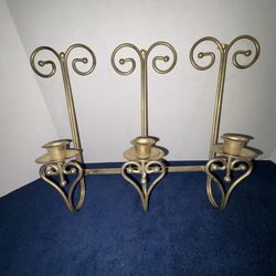 Multi Position Home Interiors Brass 3 Trio Candle Candlestick Holder Wall Sconce