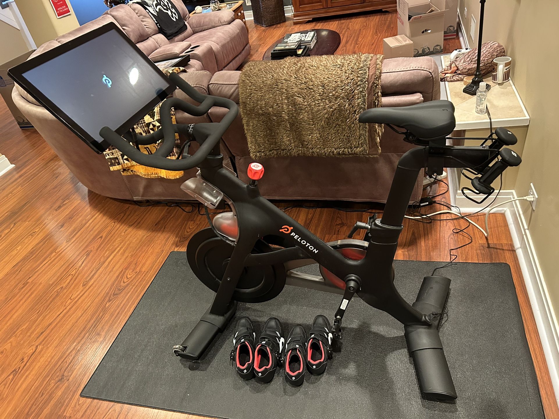 Peloton Bike, Mat & Shoes