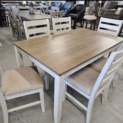 Brand New/ Skempton White/Light Brown Dining Set, Table And Chairs, Comedor 