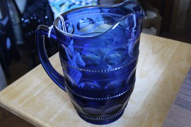 Vintage Tiara Crown Imperial Blue Thumbprint 64 oz. Pitcher