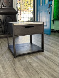 🪵 Pair of Modern End Tables with Marble Tops & Drawers