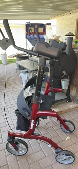 ELENKER Upright Rollator Walker, Stand Up Folding Rollator Walker Back Erect Rolling Mobility Walking Aid with Seat, Padded Armrests for Seniors and A