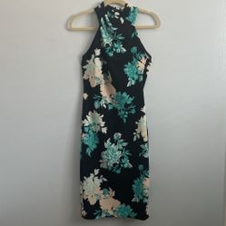 Floral Sundress Halter Neck [black, White And Blue]