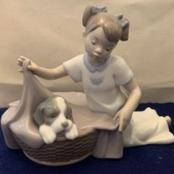 NAO Porcelain Figurine -Girl With Puppy No.1417