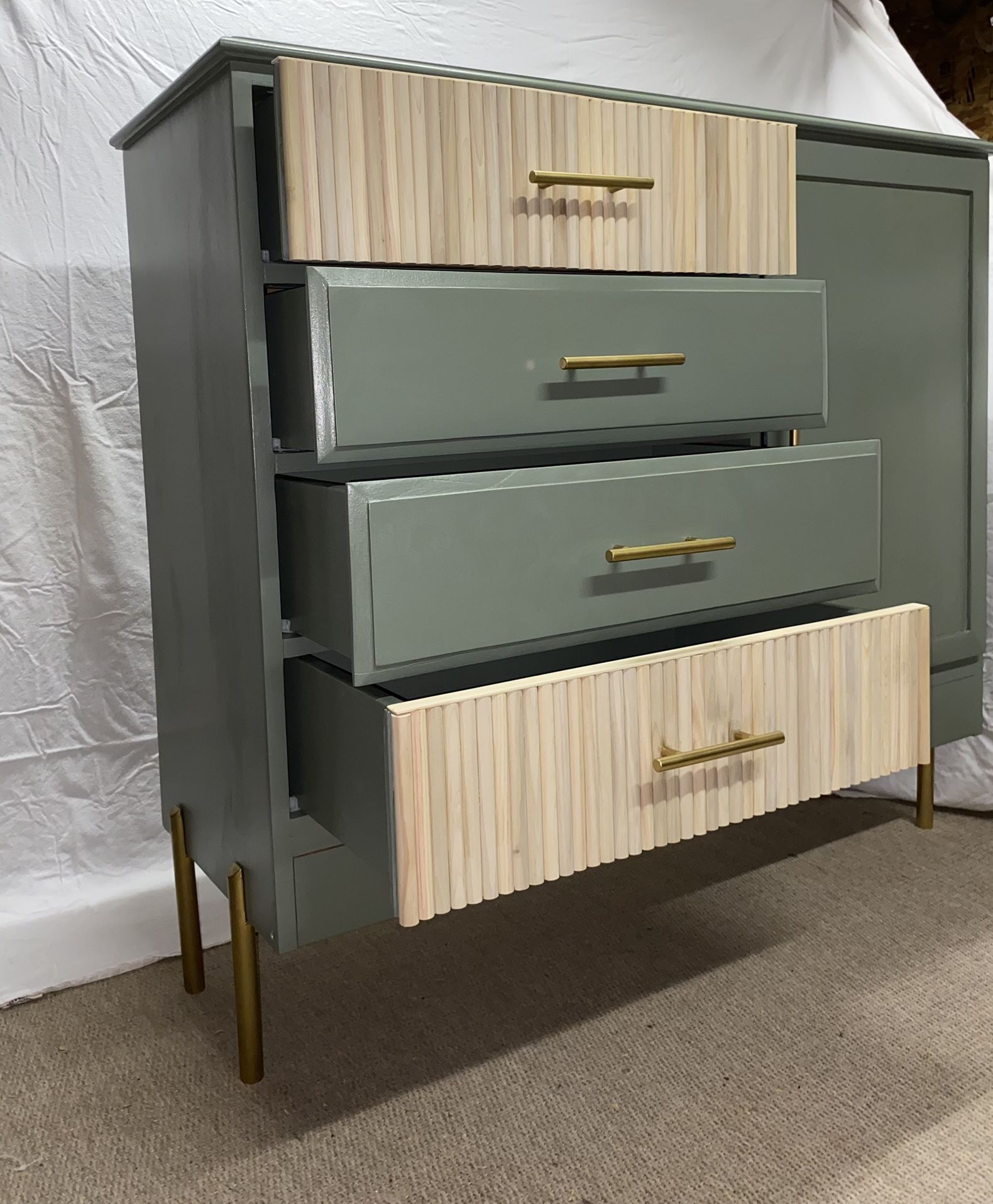 Mid Century Dresser Modern Wood In  Retreat Green 4  Drawer 