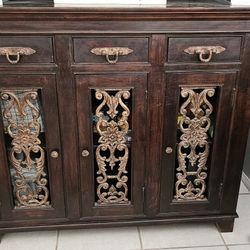Gorgeous Solid Wood & Wrought Iron Cabinet