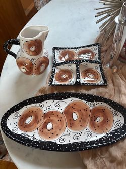 Hand-Painted Ceramic Bagel Serving Set