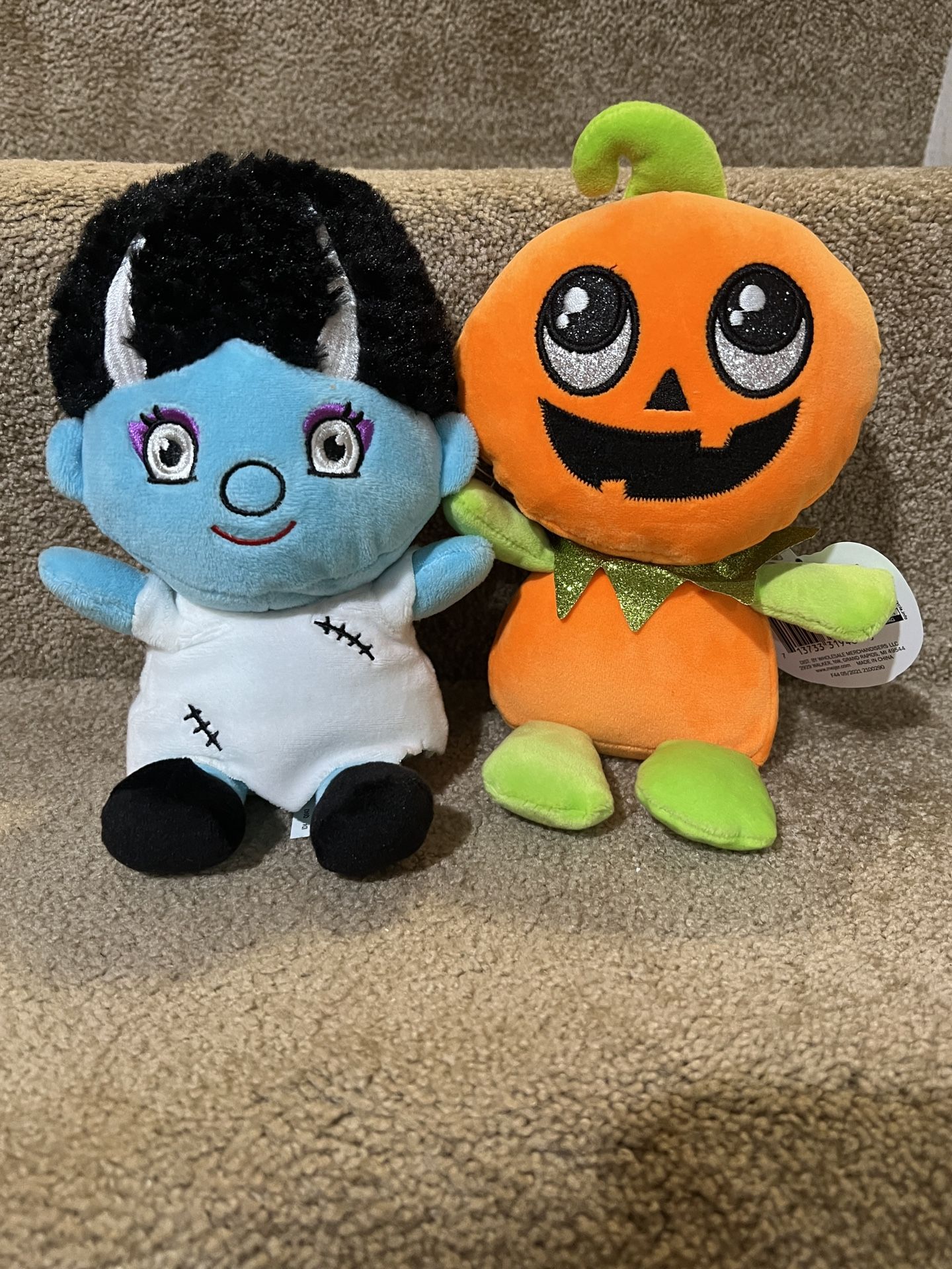 Halloween Plush Stuffed scarecrow Pumpkin boy & Bride of Frankenstein