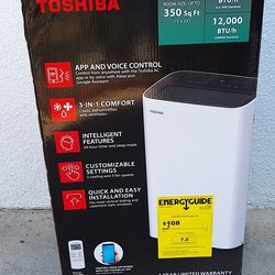 Toshiba PX0811CWRUFR 8,000 BTU (12,000 BTU ASHRAE) 115-Volt Smart Wi-Fi Portable AC, Cools & Dehumidifies Up To 350 Sq. Ft. - Certified Refurbished