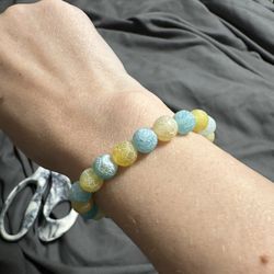 Frosted Blue & Yellow Crackle Agate Beaded Bracelet 