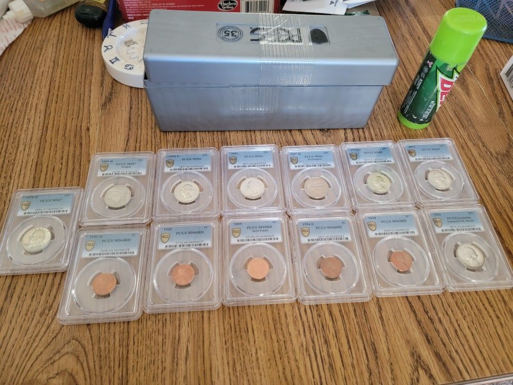 Whole Collection Of Pcgs Graded Quarters And Lincoln Cents