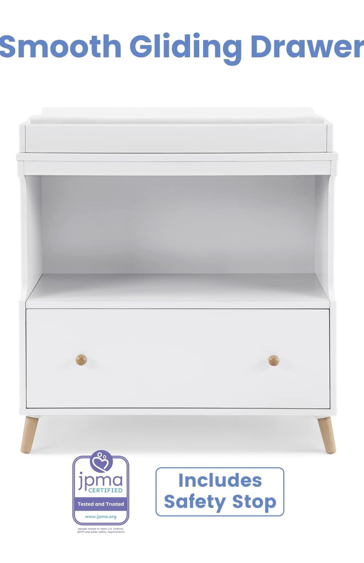 Convertible Changing Table with Drawer, Bianca White/Natural
