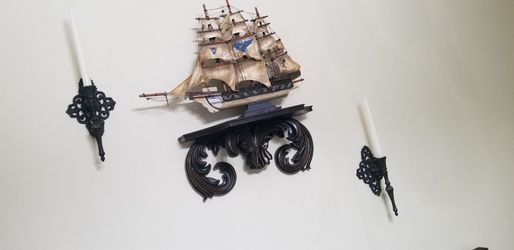 Ornate Decor Clock, Shelf, Candle Holders