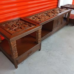 Antique Hand Carved Asian Living Room Tbls 