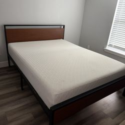 Modern Full Bed Frame – Wood & Metal Design + Mattress