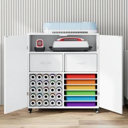 Brand New CXQ Craft Organization & Storage Cart Compatible with Cutting Machine - Rolling Craft Organizer with Large Drawer, 30 Vinyl Roll Holder, Pul