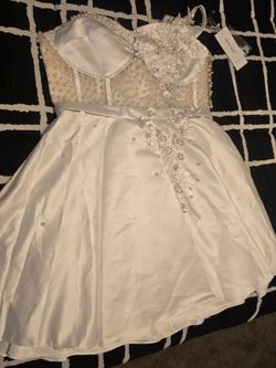 Jieruize White Pearl Embellished Mini Dress Wedding Dress