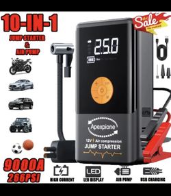 Multifunctional Emergency Start Power 9000 Amp  with Air Pump, Portable Car Battery Starter, 250PSI Digital Tire Inflator,