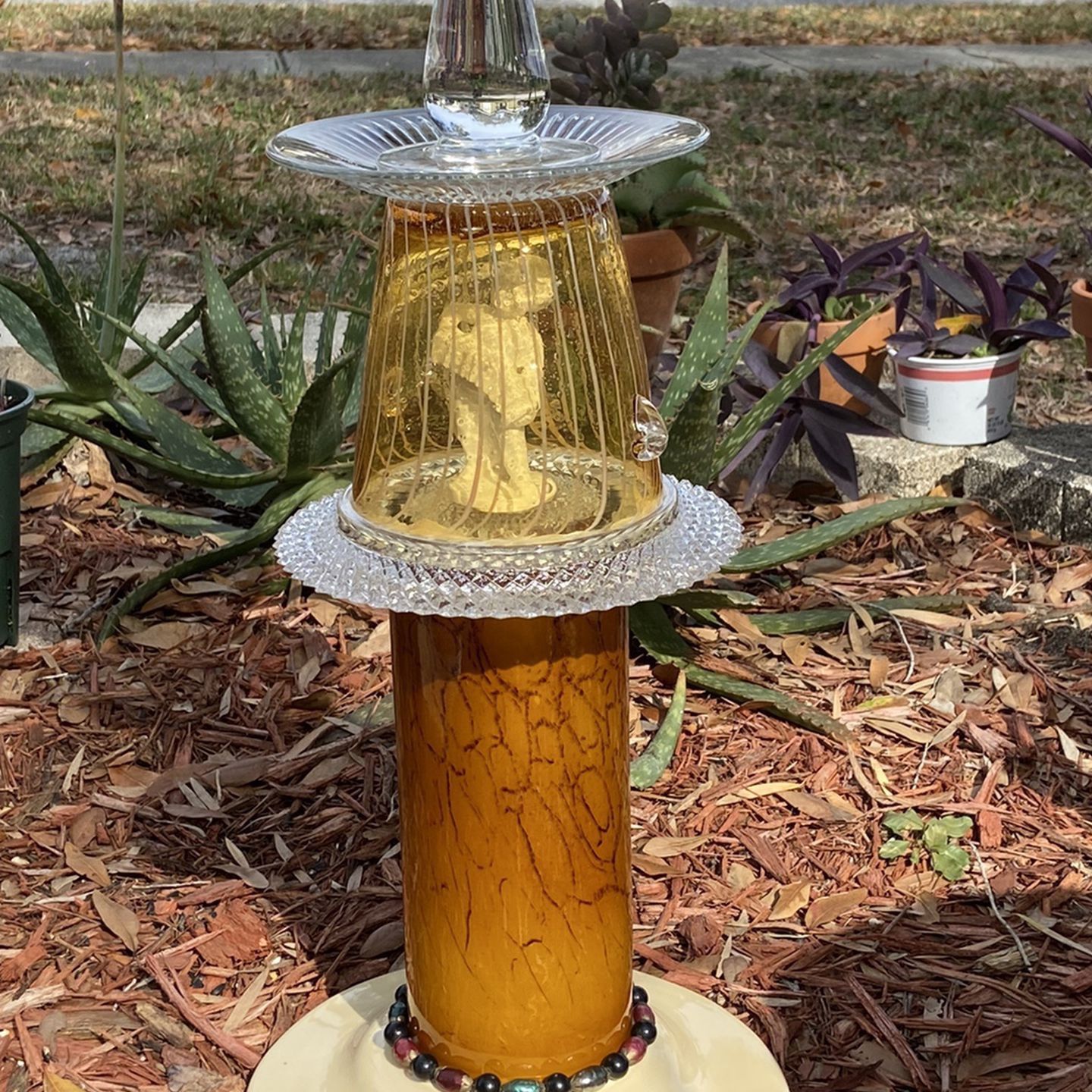 Upcycled Glass Garden Totem