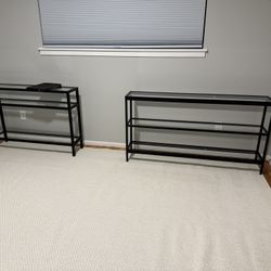 Two Glass Console Tables 