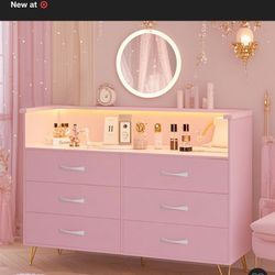 Pink Dresser With Led Lights And Charger