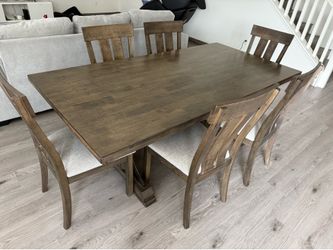6-Piece Dining Table Set with 6 Chairs + FREE Table Protector & Runner