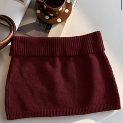 Comfortcana Women's Solid Color Knitted Ribbed Casual Versatile Sweater Skirt, Korean Style In Fall/Winter Women Skirts Red Maroon Skirt Burgundy Skir