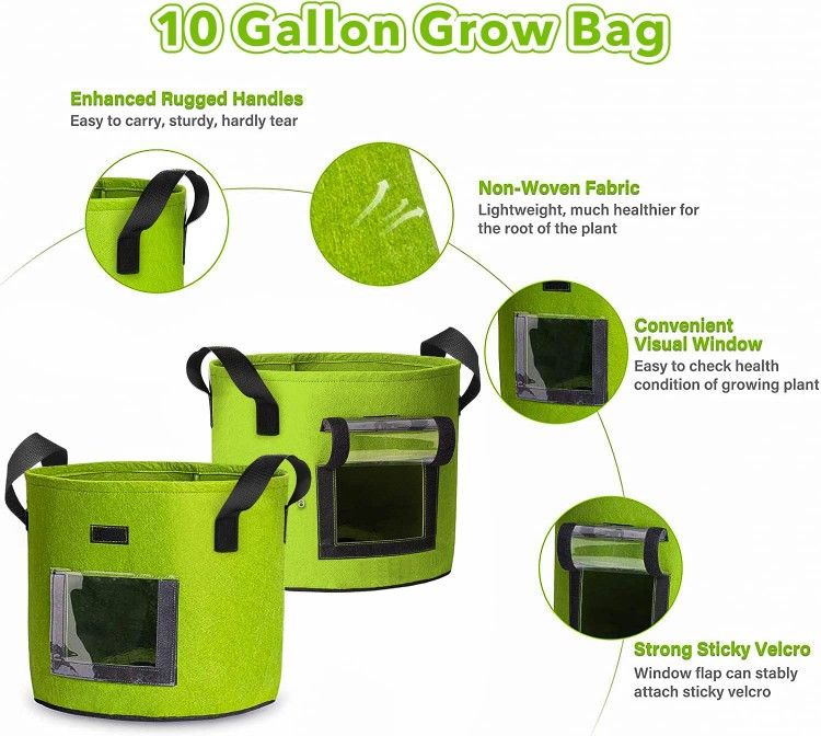 5 Packs 10 Gallon Potato Growing Bags, 400G Heavy Duty Fabric Potato Grow Bags with Flap and Sturdy Handle, Garden Plant Grow Bags for Growing Tomato,